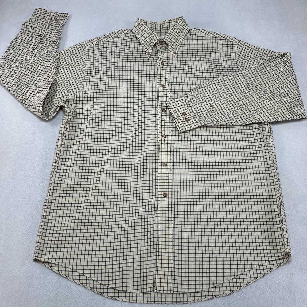 Brooks‎ Brothers Shirt Mens Large Beige Check Non Iron Button Down Long Sleeve